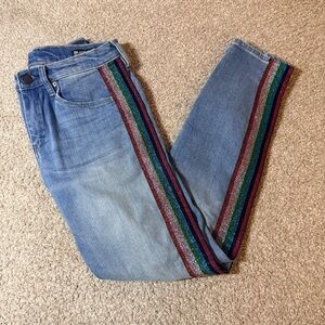 Blank NYC Light Blue Denim Rainbow Side Trim With Lighter Blue On The Knee Area